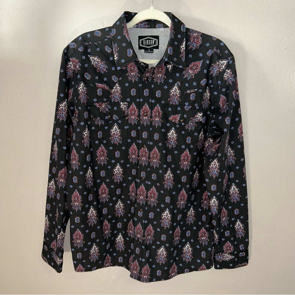 Gibson Black and Purple medallion print  Paisley Men's western Shirt